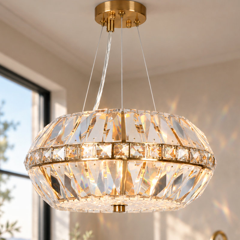 Josse 3-Light Modern Dimmable  Chandelier with Faceted Crystal, Copper Finish for Dining Room