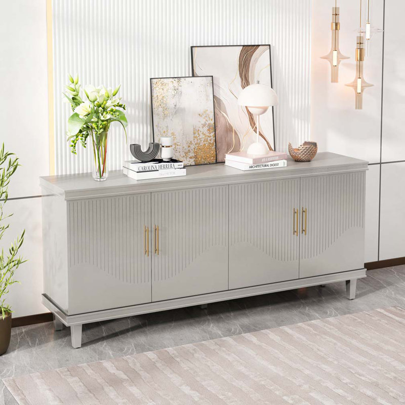 Large Size 4-Door Cabinet, Champagne, 32.38" H x 70.07" W x 15.75" D