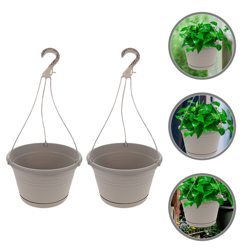 Set of 2 Gray Plastic Hanging Flower Pots