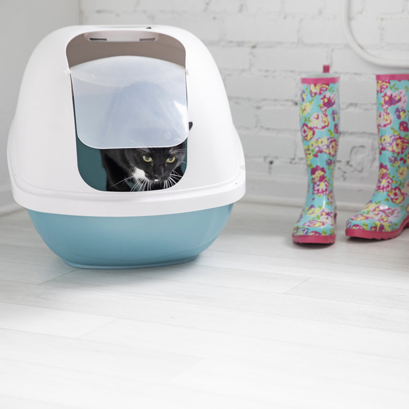 Basic Plastic Enclosed Litter Box, Jumbo (18.5" H x 19" W x 24" D), Pearl White/Pink
