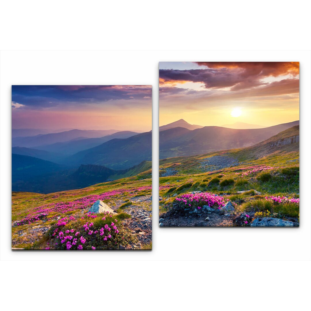 2-tlg. Leinwandbilder-Set Landschaft mit Blumen