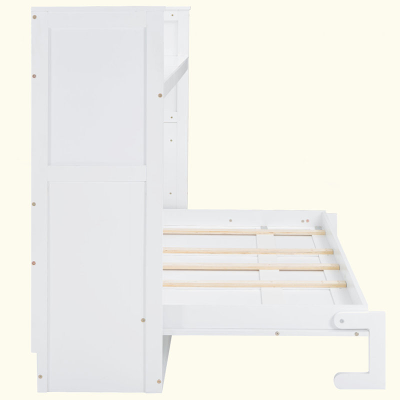 Lit escamotable simple TG Perica avec bureau et charge USB Perica, Blanc antique 1