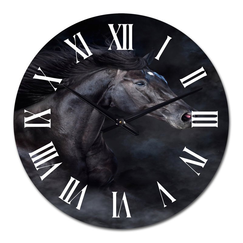Portrait d'un étalon noir I - Horloge murale traditionnelle, Moyen