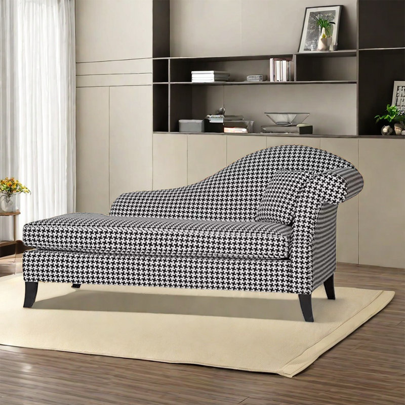 Élégante chaise en lin de coton noir et blanc, Accoudoir à droite (vu de face)