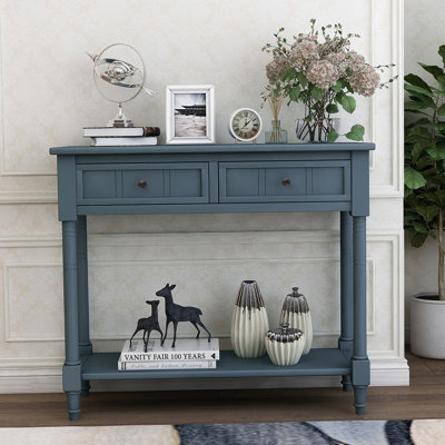Console Daisy Series avec deux tiroirs et une tablette inférieure (bleu marine)