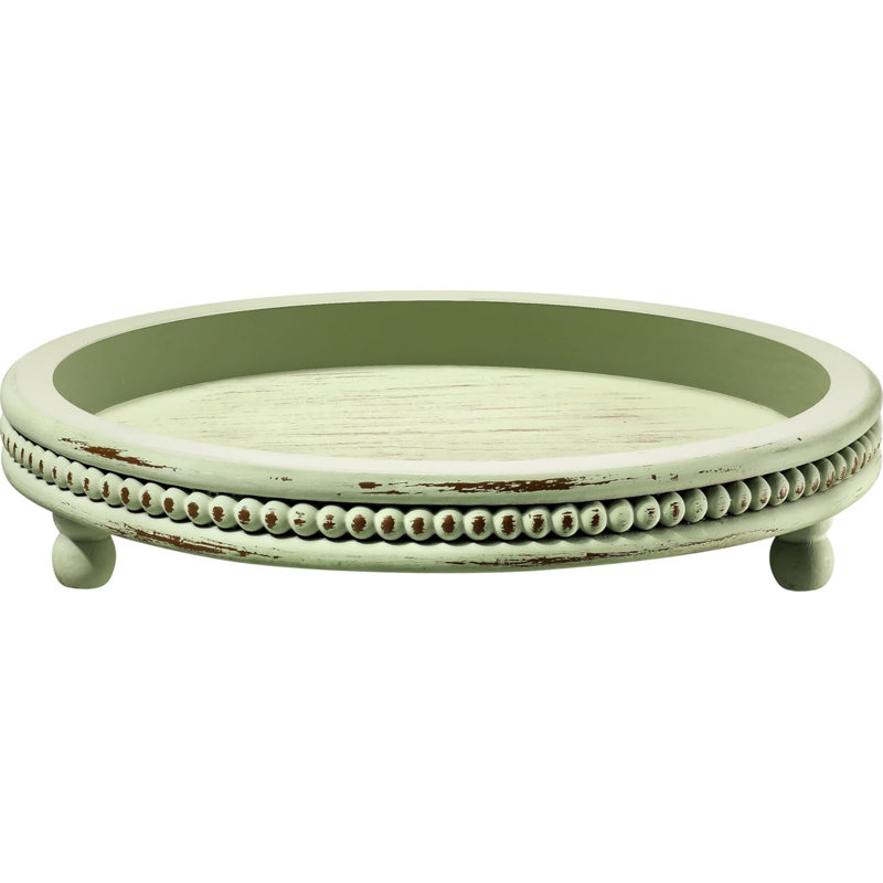 Handmade Wooden Decorative Tray, Small Beaded Coffee Table Tray Decor, Sage Round Serving Tray For Coffee Table, Dining Room Table Entryway And Living Room Table