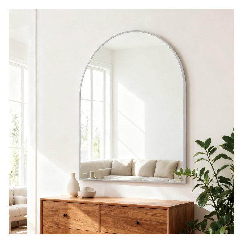 Miroir de salle de bain 30 po x 36 po avec cadre en métal argenté et miroir de meuble-lavabo mural