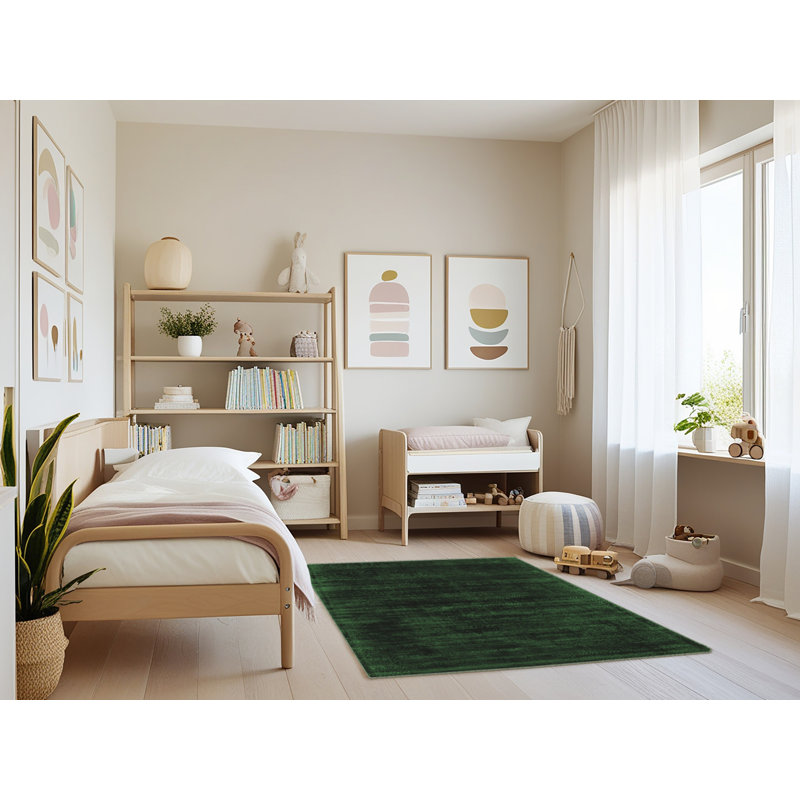 Tapis contemporains vert émeraude lavable à la machine 2935, Rectangle 3 pi x 5 pi