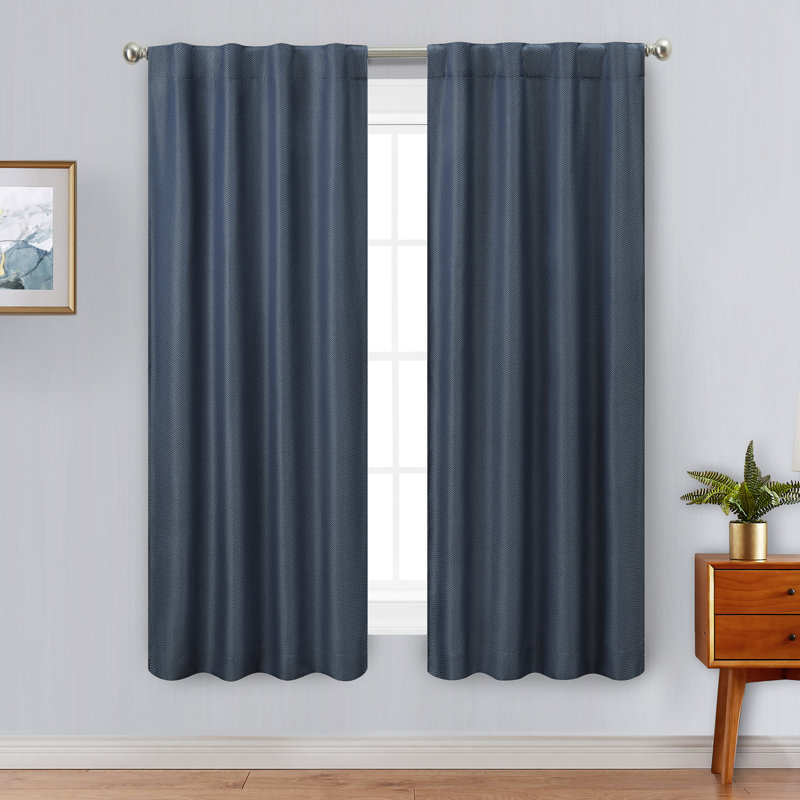 Nautica Robin Synthetic Solid Color Room Darkening Thermal Back Tab/Rod Pocket Single Curtain Panel, Navy, 38" W x 108" L