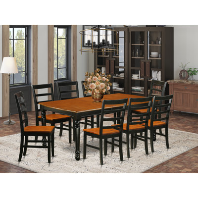9 Piece Dining Room Furniture Set Includes a Rectangle Kitchen Table with Butterfly Leaf and 8 Dining Chairs, Black & Cherry