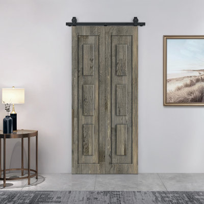 Ensemble de quincaillerie pour porte de grange coulissante en bois de pin 3 panneaux