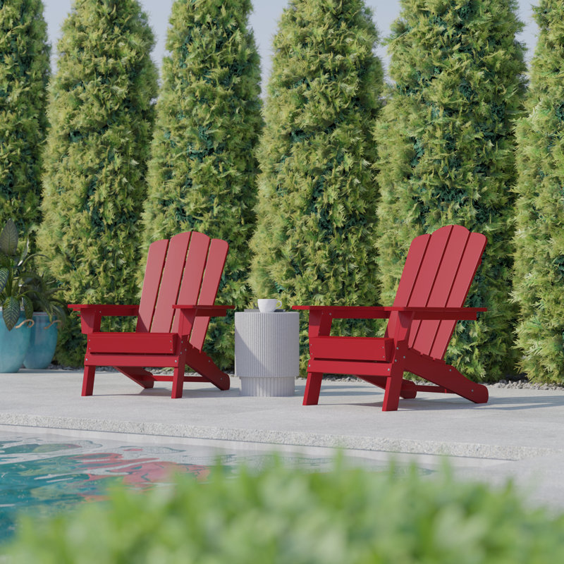 Chaises Adirondack commerciales toutes saisons avec porte-gobelets Ayleah, Rouge