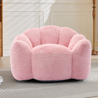 Chaise en fausse fourrure rose avec accoudoirs, fauteuil à billes pour adulte, mousse à haute densité, sans assemblage, facile à nettoyer et base antidérapante pour la stabilité dans la chambre