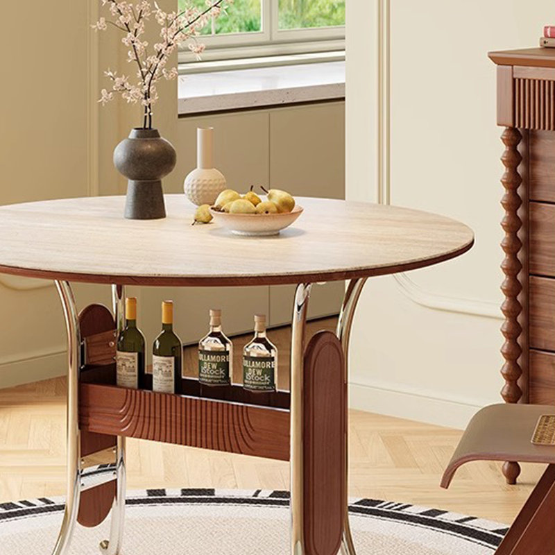 Table ronde exquise et durable au design créatif, Bois manufacturé / ardoise, H 29,52 po x L 43,3 po x l 43,3 po, Beige