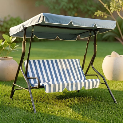 67 po x 43 po x 60 po. Balancelle d'extérieur pour 3 personnes avec coussin de patio en fer et banc suspendu pour terrasse de jardin