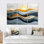 Ensemble de salon art mural jaune et gris audacieux au coucher du soleil II - Paysages abstraits