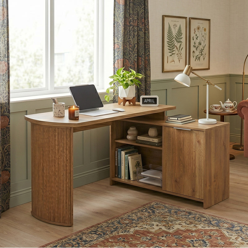 L-Shaped Credenza Desk, Montana Oak