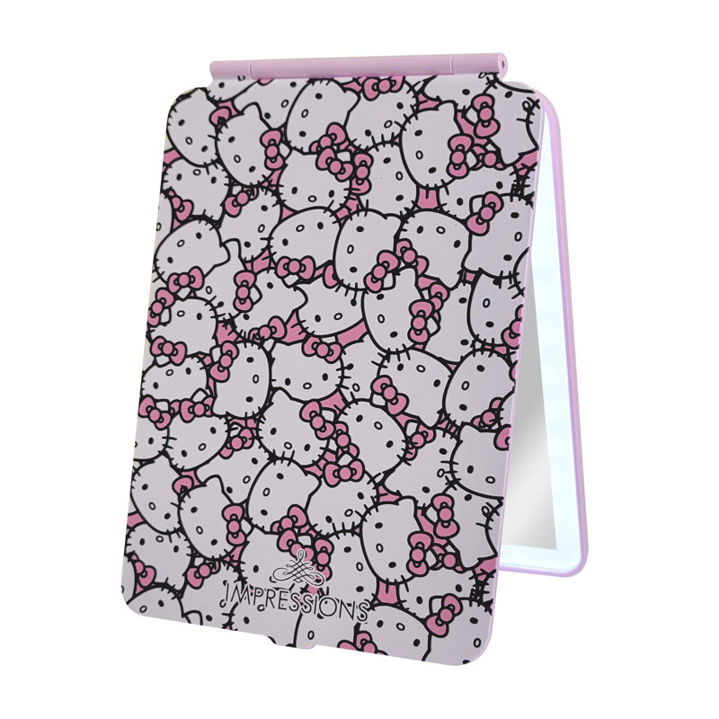 Hello Kitty Touch Pad Mini Tri-Tone Makeup Mirror with Animal Print Flip Cover and LED Strip