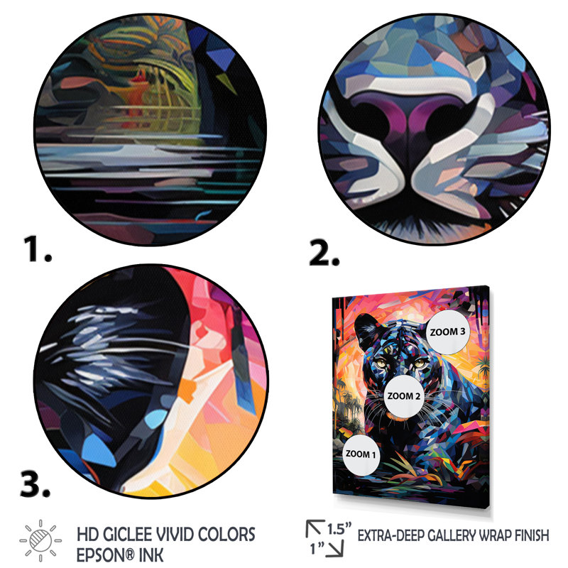 «Colorful Panther Futuristic Wilderness Futurist» sur toile, H 32 po x l 16 po x P 1 po, Cadre flottant blanc