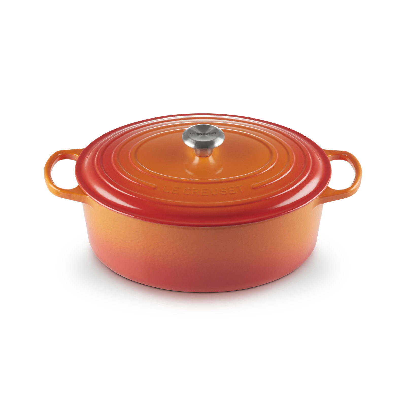 Le Creuset Enameled Cast Iron Oval Dutch Oven with Lid, 8 quarts, Flame/Silver