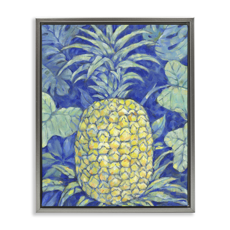 Cadre flottant ananas bleu Hawaii, design par Paul Brent, Cadre flottant gris lustré, H 31 po x l 25 po