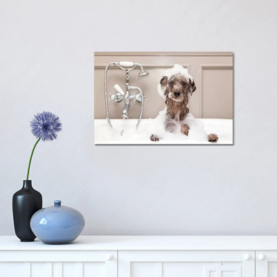 Funny Dog Taking Bubble Bath by Susan Schmitz - Print on Canvas