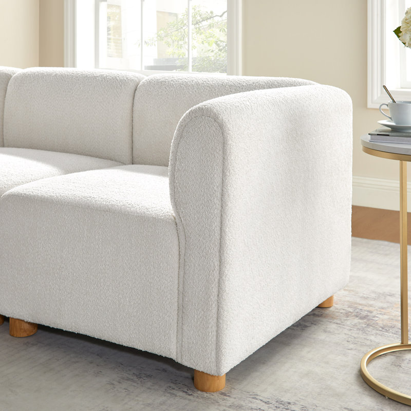 5-Piece L-Shaped Modular Couch Upholstered Corner Sectional Sofa, White Polyester