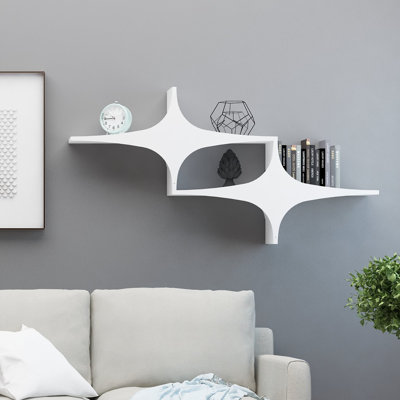 Modern Wall Shelf, White, 53.1 x 27.2 x 7.9 inches | 100% Melamine Coated Particle Board, Thickness: 0.7 inches | Numerous Shelves, Wall-Mountable Design, Perfect for Stylish Home Decor & Organization