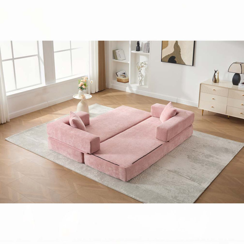 Canapé-lit pliant avec coussins Chenille, Rose