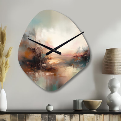 Brown Abstracted Nature I - Unique Shape Modern Metal Wall Clock, Beige Wall Clock Print