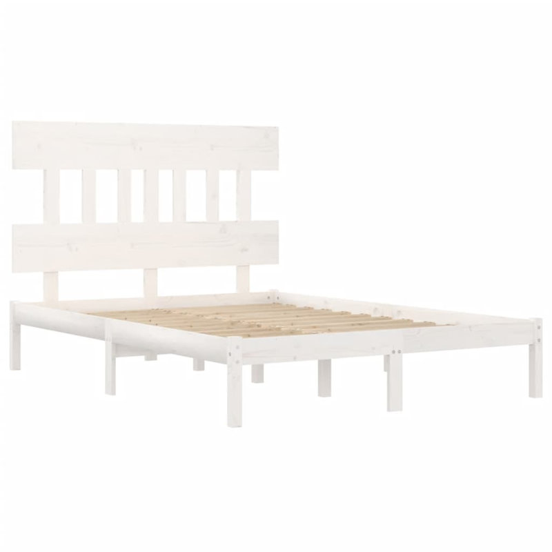 Bed Frame Solid Wood, White, European Kingsize (160 x 200cm)