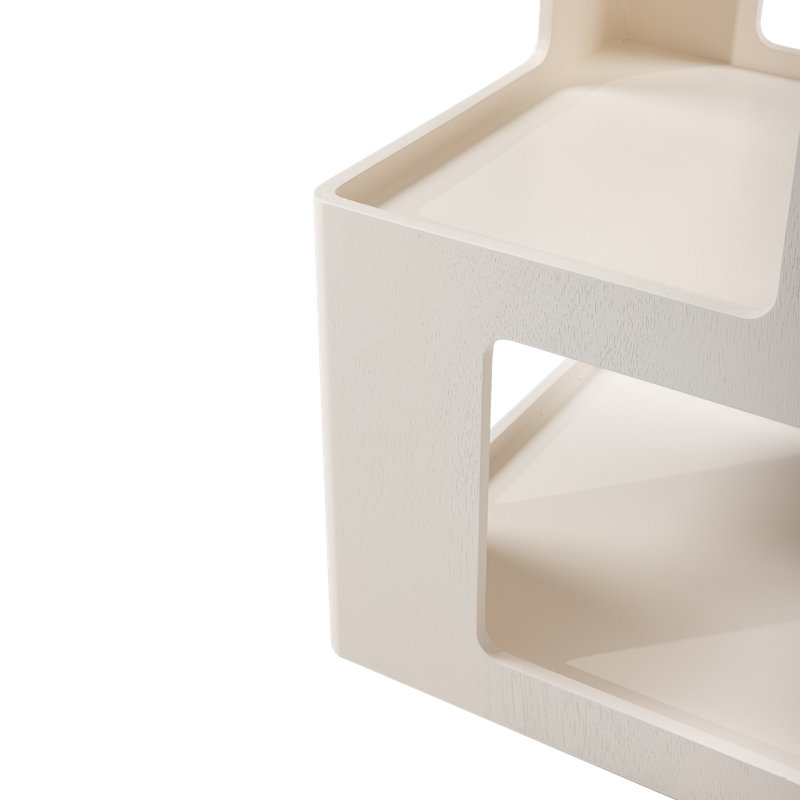 Farmhouse Geometric Wood End Table With 3-Layer Cube Design, White
