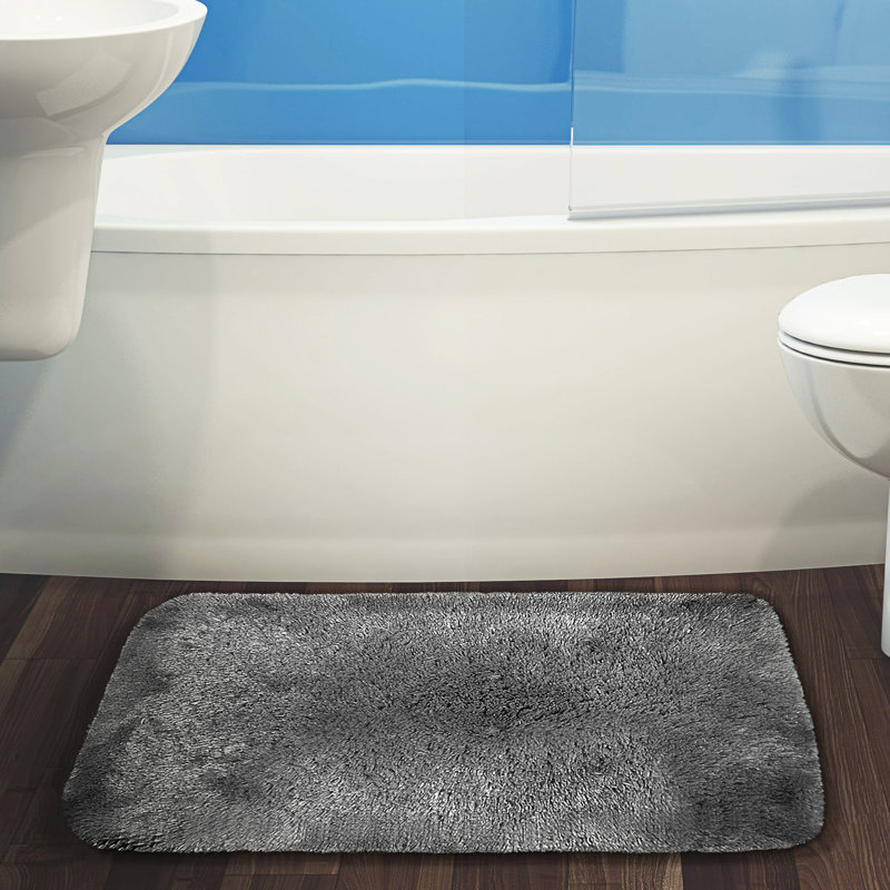 Herrmann Non-Slip Bath Rug, Gray, 17" W x 24" L