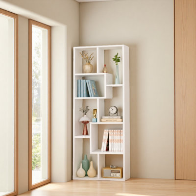 Asymmetrical Display Shelf & Bookcase, 5-Tier