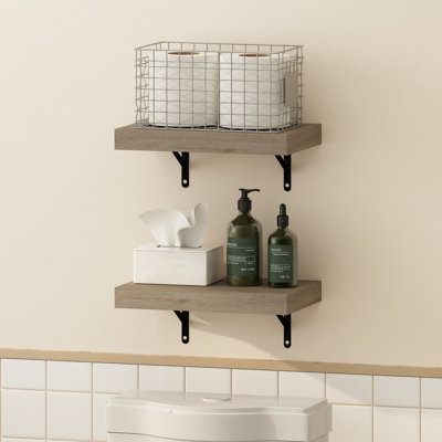 17 Stories Arno 15-Inch Wall Mounted Bathroom Floating Display Shelves, White Texture, Set of 2
