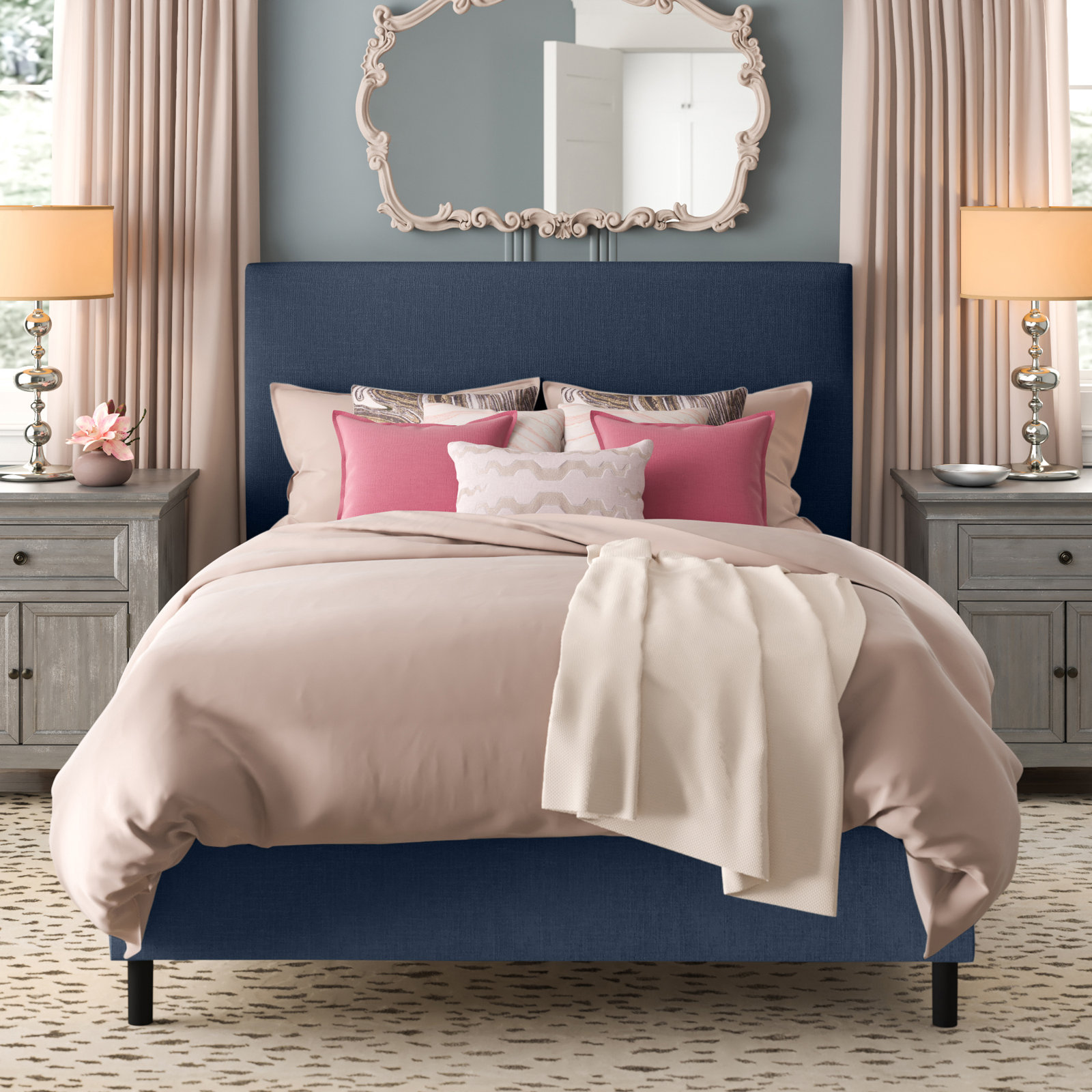Eisley Pine Bed, Queen, Zuma Navy Textured Linen