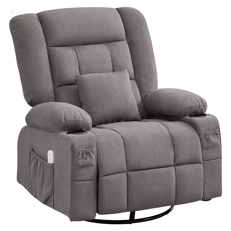 Kneading Massage Rocker Recliner Chair With 4-Point 3D Kneading Massage, Heat, Rocking, And USB Charging Port, Recliner, Gray