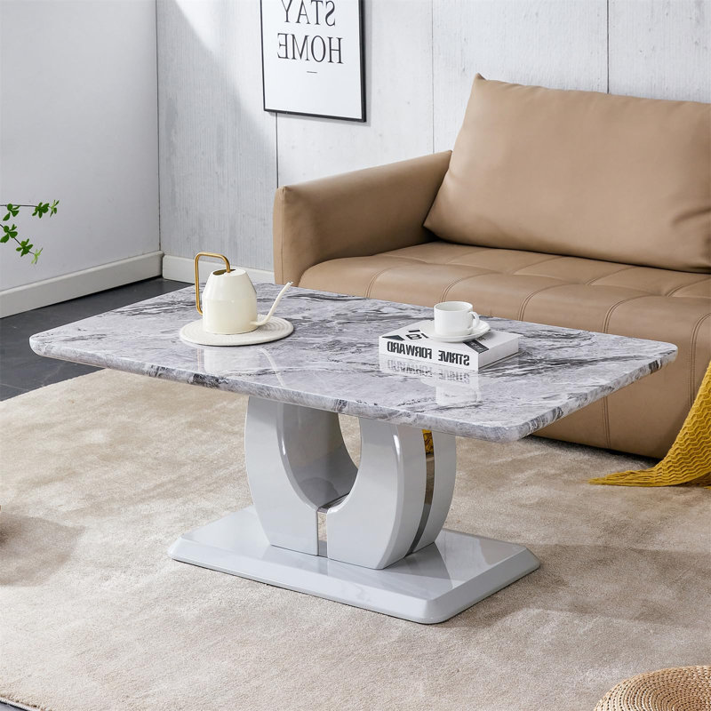 Table basse 43,3 "rectangulaire imitation marbre avec rangement, console centrale moderne pour salon et petit espace, gris