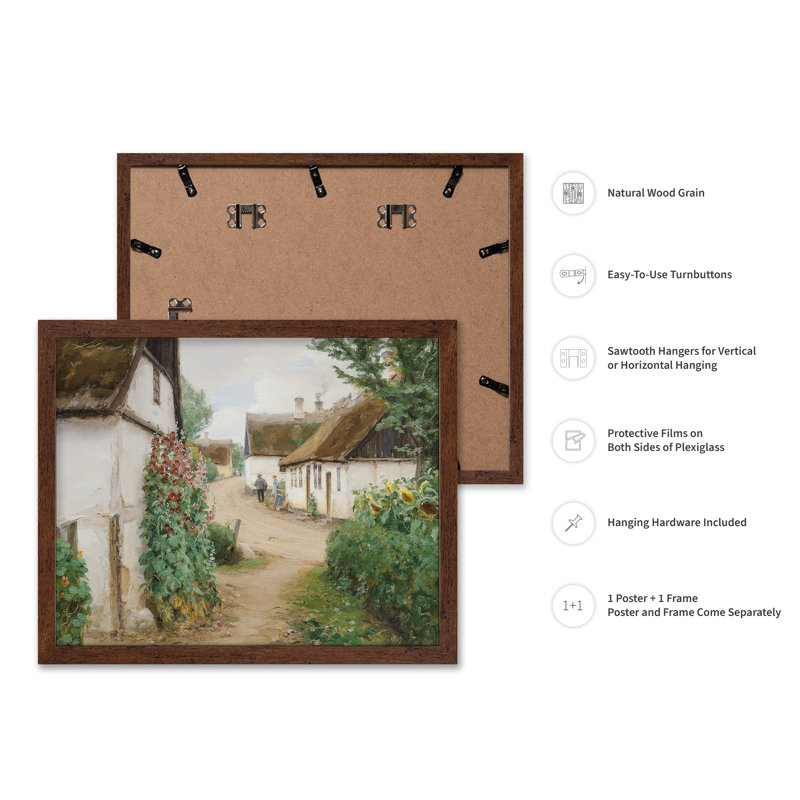 Jour d'été dans un village, Poster, Brown Framed, 11"H x 14"W