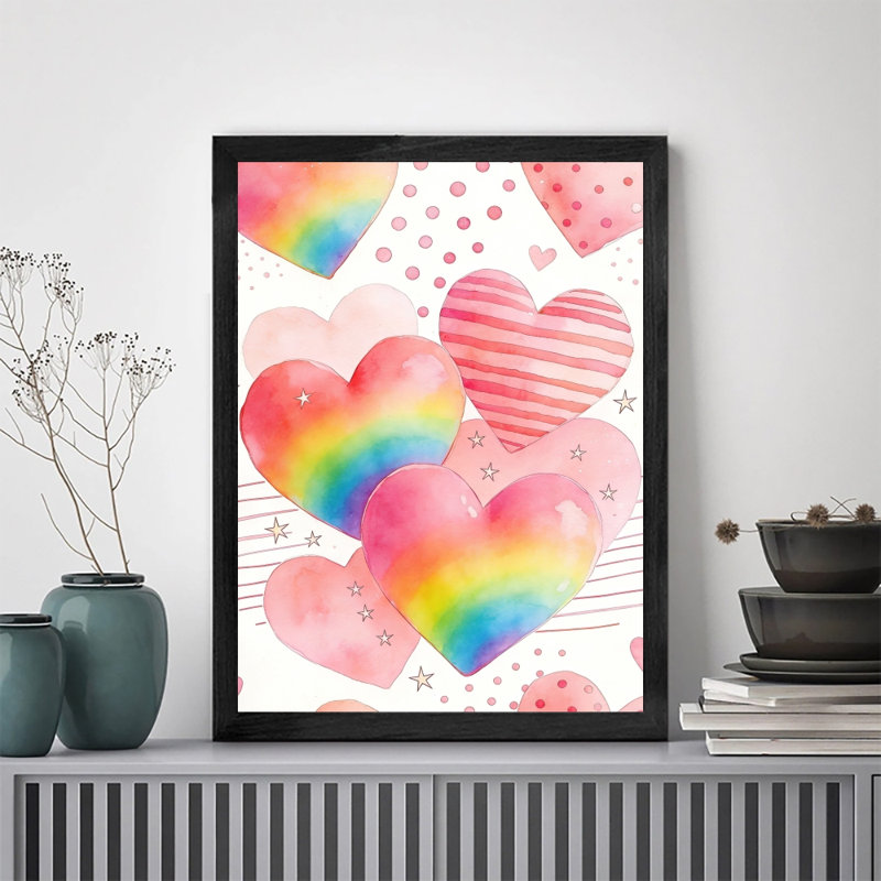 «Black», aquarelle encadrée d'amour, H 25 po x l 17 po
