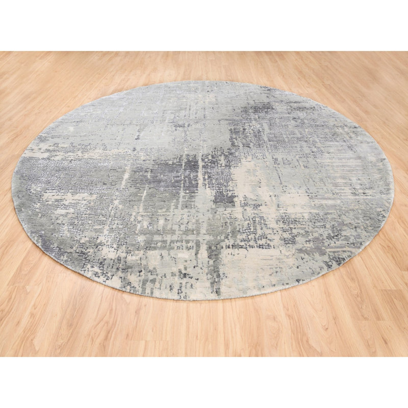 Tapis rond en soie et en laine noué à la main 11 pi 9 po x 11 pi 9 po BACA0AB8125143938611B312A93E68A5