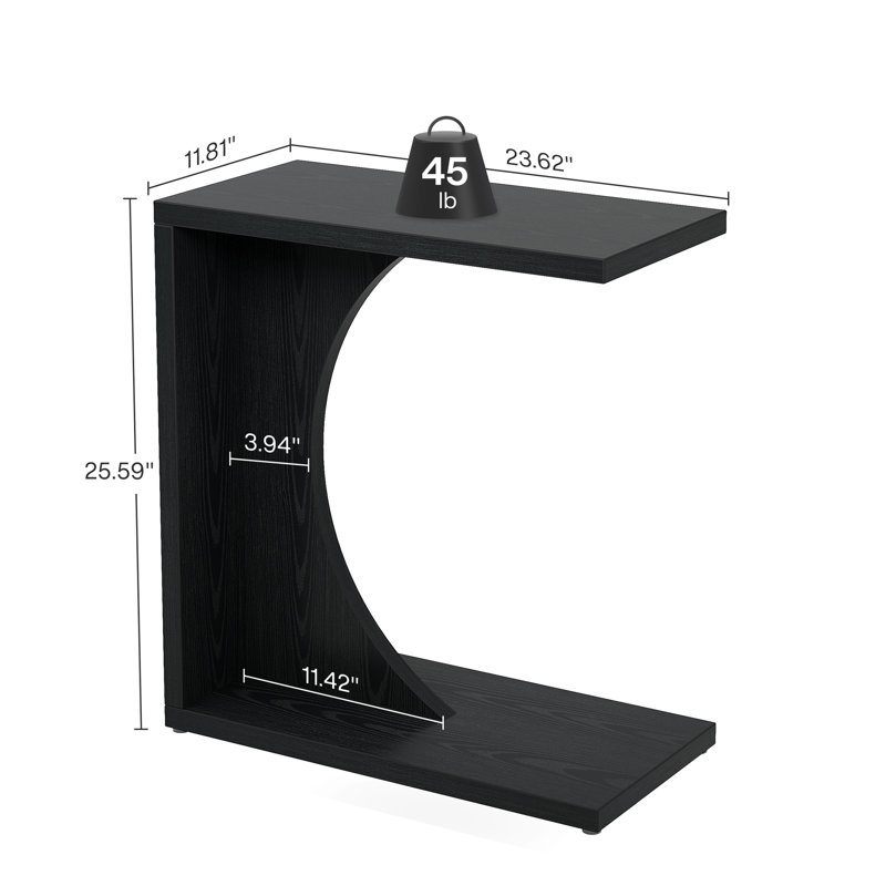 Table de bout Heleana en forme de C pour canapé, canapé, table d'appoint, salon, Noir
