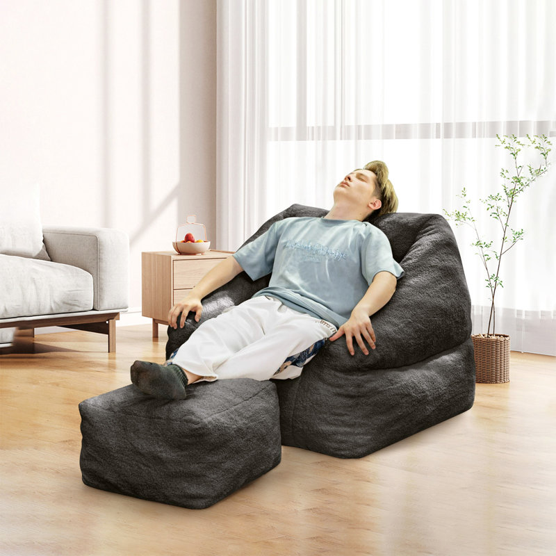 Big Beanbag Chair with Ottoman, Adult Bean Bag Chair with Filler for Living Room, Comfy Beanbag Chair for Adults with Filling