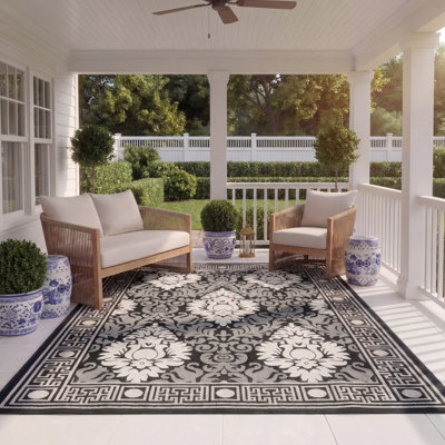 Arneshia Floral Dark/Ivory Indoor / Outdoor Area Indoor/Outdoor Area Rug
