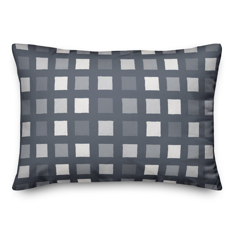 Plaid Outdoor Reversible Throw Pillow, Ardoise, H 14 po x l 20 po