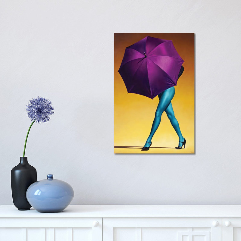 Purple Umbrella 1 Piece Wall Art on Canvas, 30.48 cm H x 45.72 cm W, Wrapped Canvas