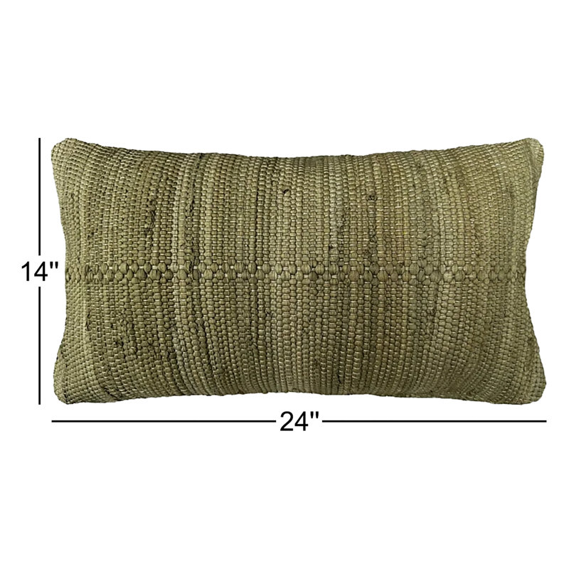 Handcrafted Chindi Lumbar Pillow Cover – 14"x24", 100% Cotton, Handwoven, Textured & Eco-Friendly | Boho Style Throw Pillow for Couch, Sofa, or Chair – Moss