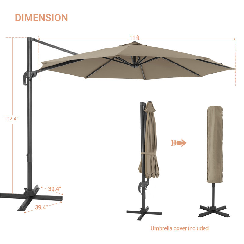 Parasol en porte-à-faux 132 po Rocca, Taupe