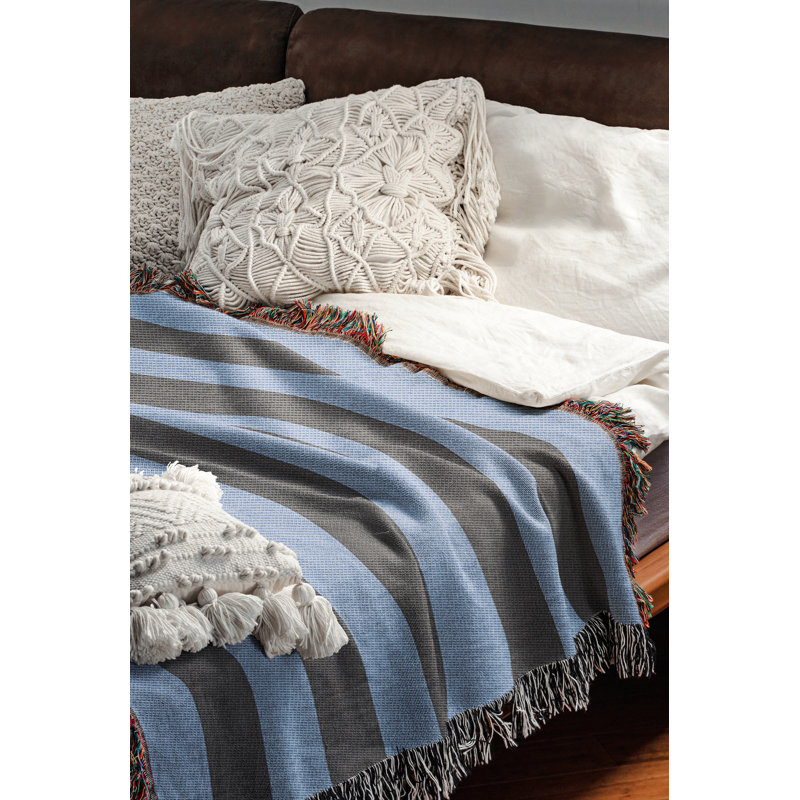 Jeté en mélange de coton Lynch, Bleu pâle / gris, 60" L x 50" W
