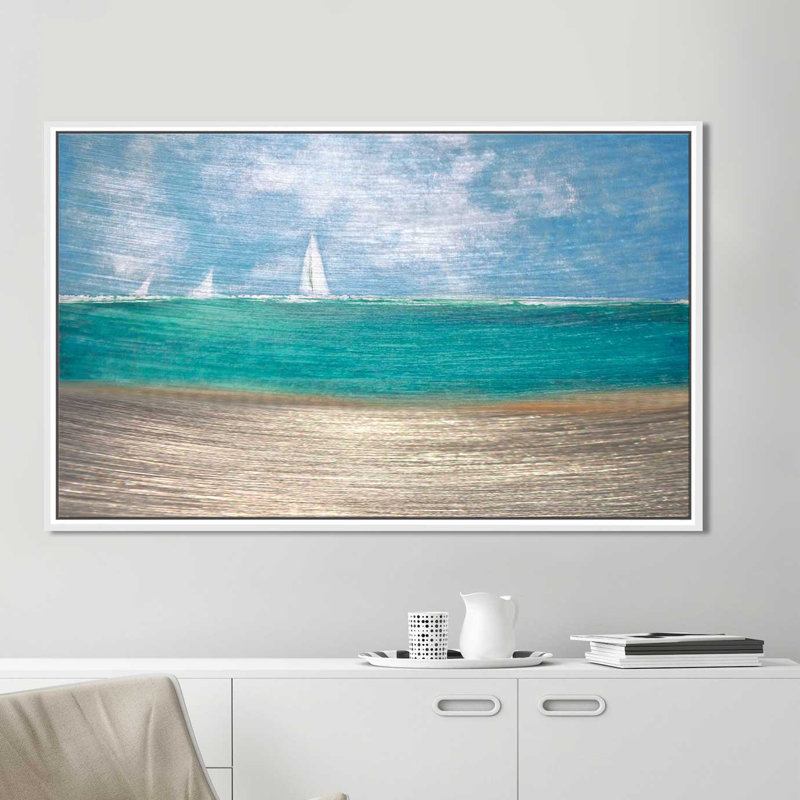 «Catching The Wind», reproduction de peinture acrylique sur toile encadrée, H 33,5 po x l 49,5 po x P 1 po, Cadre blanc